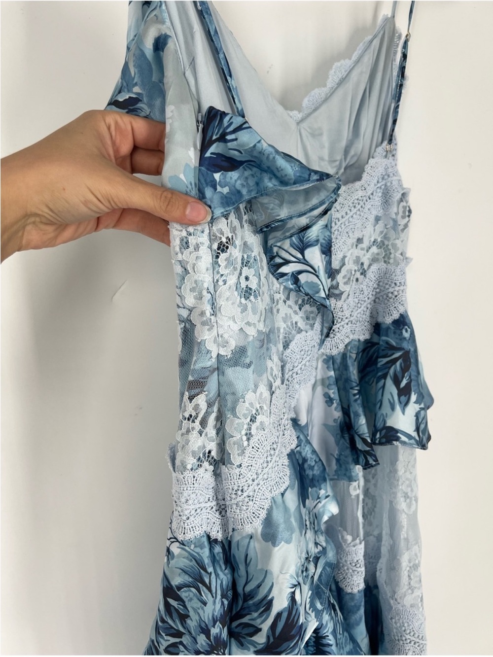 BHLDN Elora Blue Floral Lace Ruffle Formal Strappy Bohemian Maxi Dress Gown 2 - Picture 11 of 13